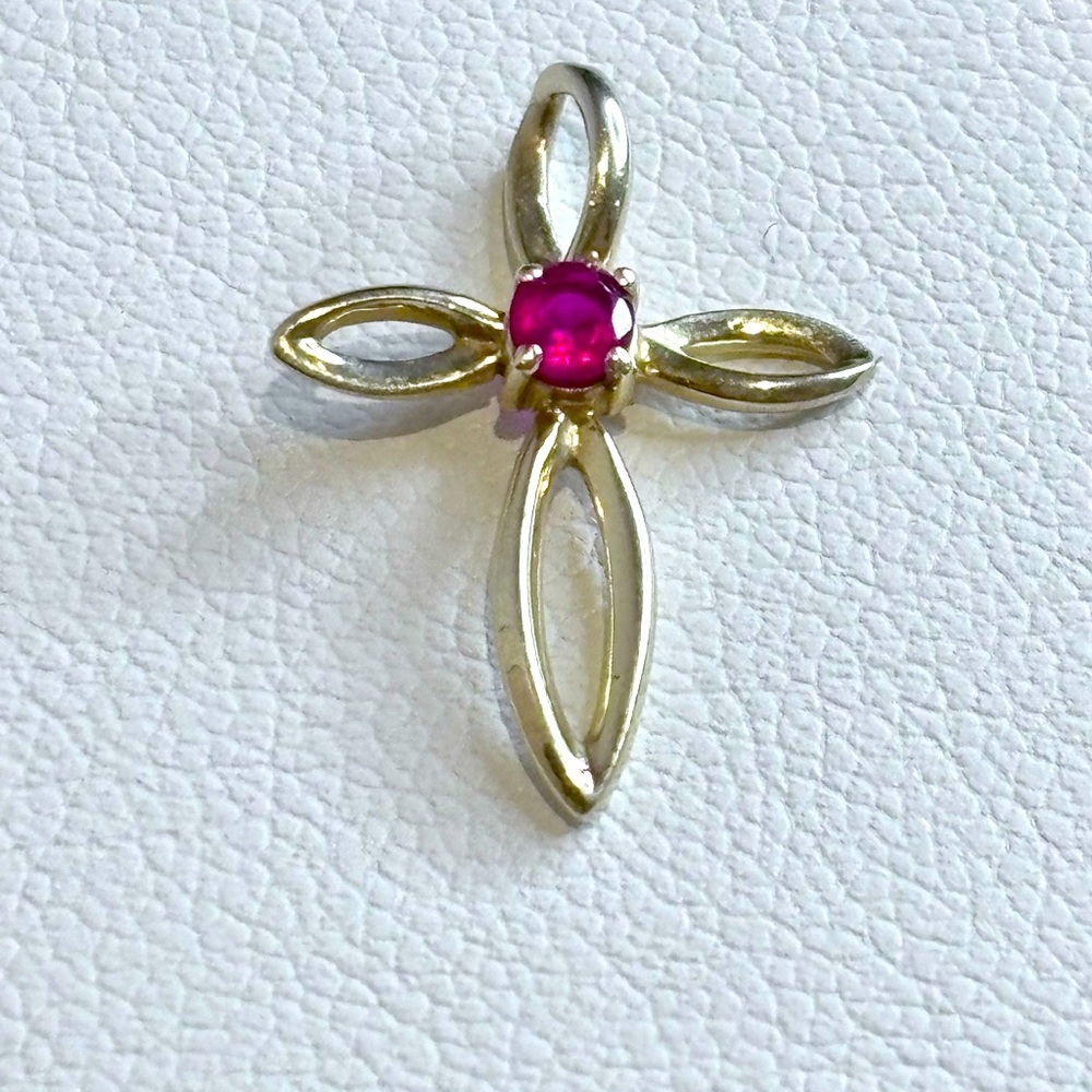 14 yellow gold and pink sapphire Gemstone Cross Pendant